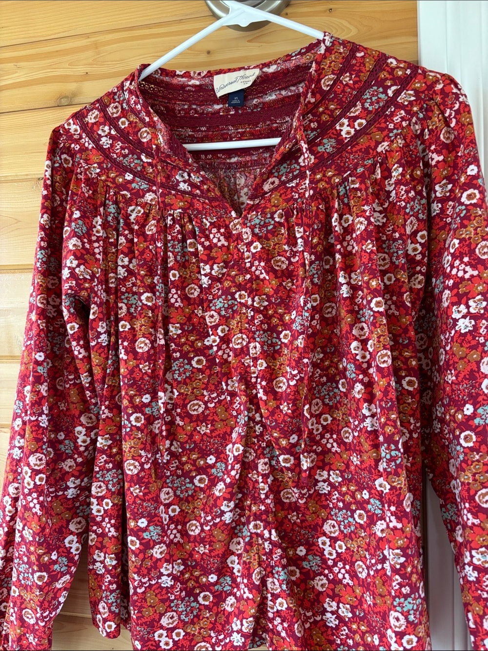 Universal Thread Red Floral Yoke Peasant Blouse